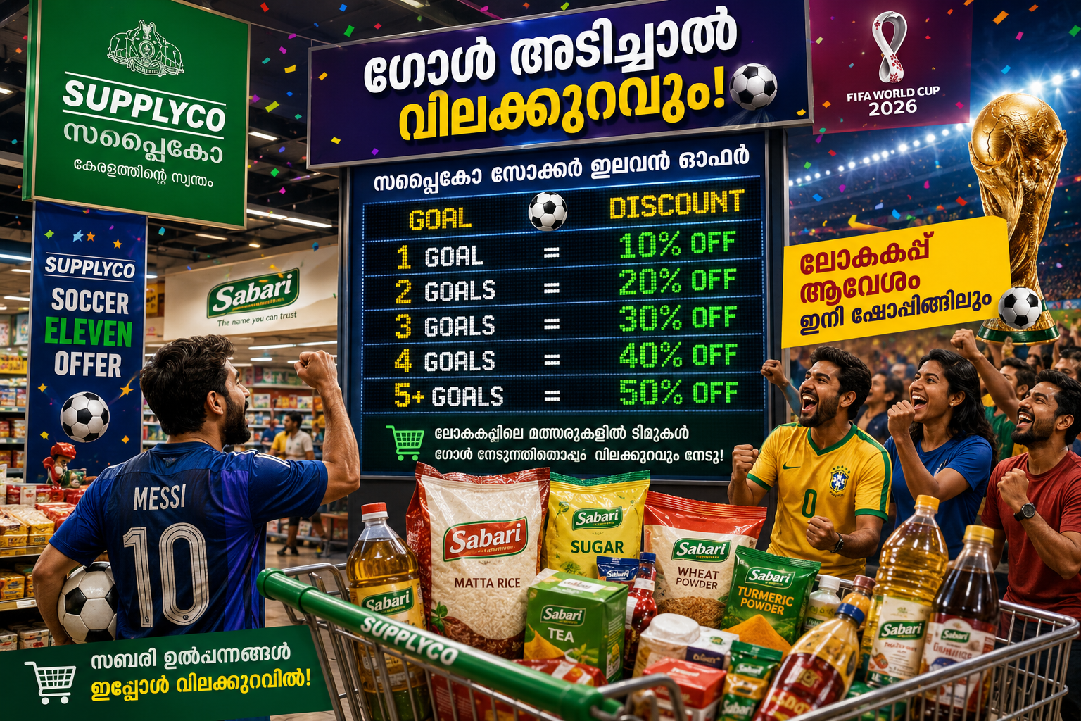 ബ്രസീലോ അർജന്റീനയോ? നിങ്ങൾ പിന്തുണയ്ക്കുന്ന ടീം ഗോൾ അടിച്ചാൽ സപ്ലൈകോയിൽ ഓഫർ പെരുമഴ!