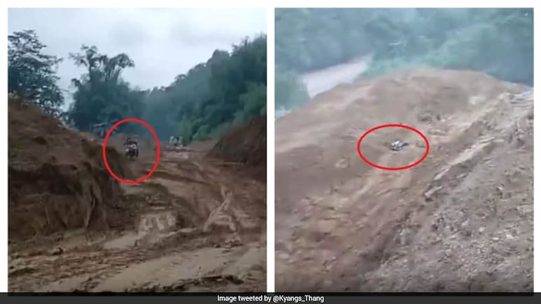 Watch: Biker Swept Away As Hillside Collapses In Arunachal, Miraculously Survives