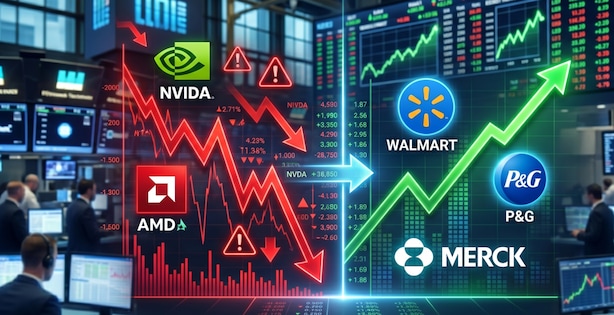 AI Rotation? Walmart, P&G, Merck Surge As Defensive Stocks Gain Traction Amid Chip Crash