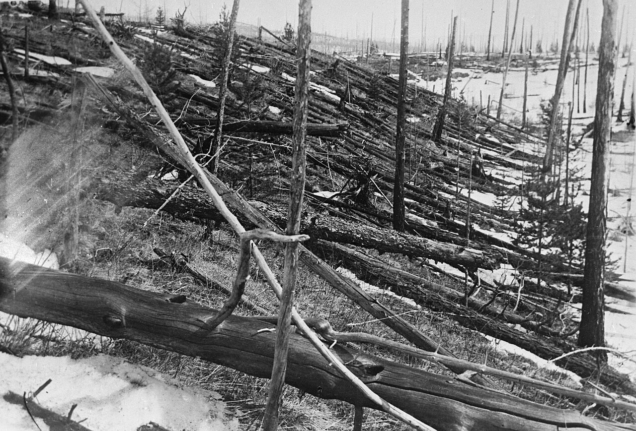 Image credit: Wikimedia Commons/Leonid Kulik, the expedition to the Tunguska event 