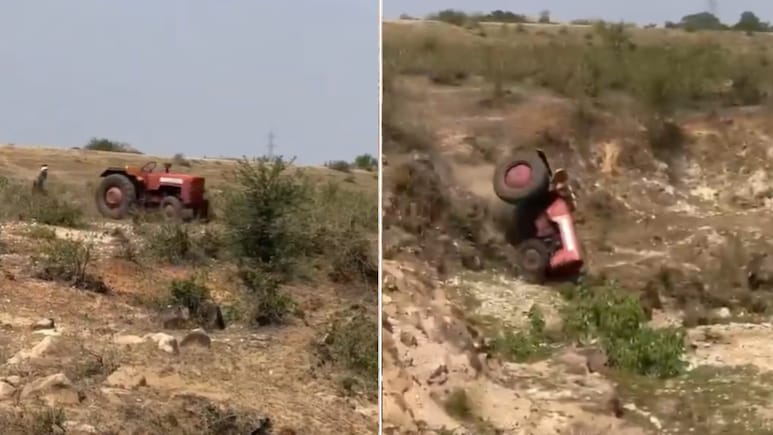 रील बनाने के चक्कर में लाखों रुपये का कर दिया नुकसान, बेकाबू होकर गहरे गड्ढे में गिरा ट्रैक्टर, वीडियो वायरल
