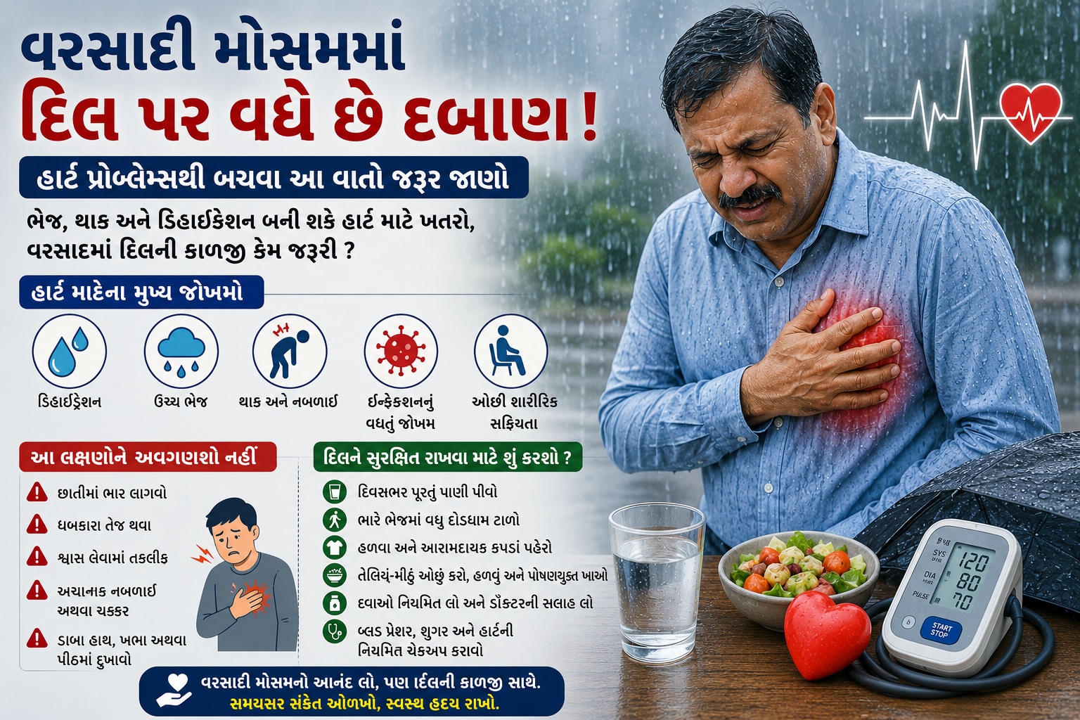 વરસાદી મોસમમાં દિલ પર વધે છે દબાણ ! હાર્ટ પ્રોબ્લેમ્સથી બચવા આ વાતો જરૂર જાણો
