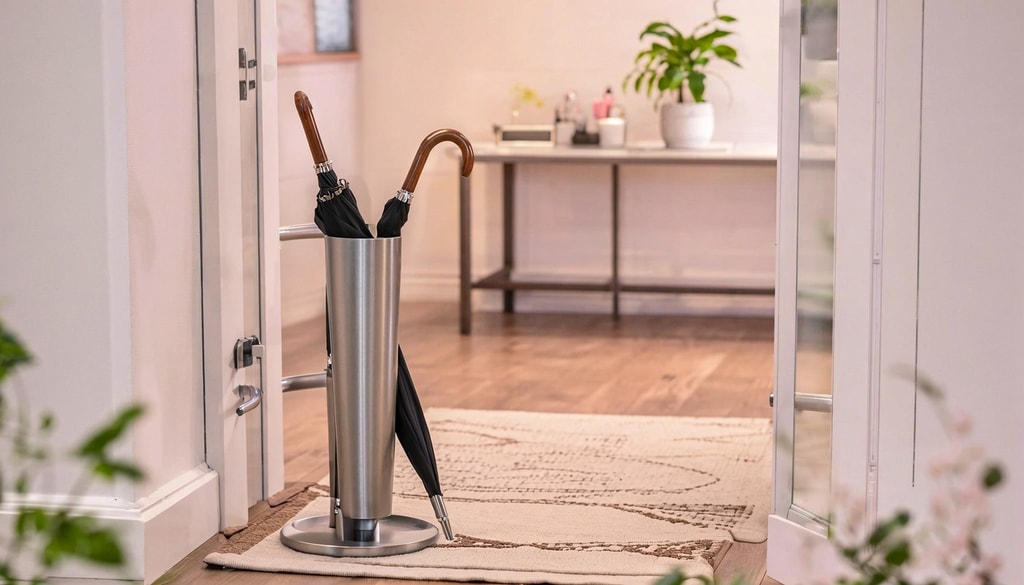 Organize your home or office entryway with convenient stands that stop wet umbrella water spillage. Organize your home or office entryway with convenient stands that stop wet umbrella water spillage.