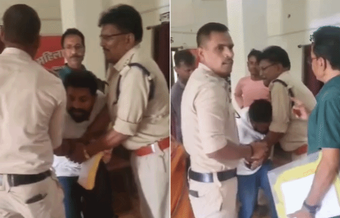 VIDEO: पुलिस थाने में हंगामा, रिकॉर्डिंग कर रहे युवक को जवानों ने पकड़ा, टीआई ने छीना मोबाइल