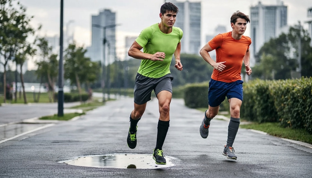 Comfortable, moisture-wicking, and cushioned running socks designed to protect your feet during rainy workouts. Comfortable, moisture-wicking, and cushioned running socks designed to protect your feet during rainy workouts.