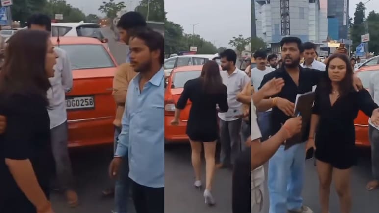 स्कोडा कार सवार महिला का बीच सड़क हंगामा, टैक्सी ड्राइवर से गाली-गलौज और हाथापाई का आरोप