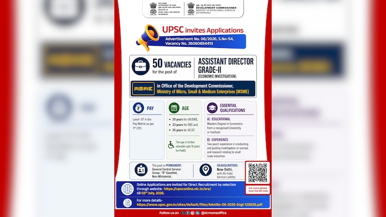 UPSC Recruitment 2026: MSME मंत्रालय में असिस्टेंट डायरेक्टर के 50 पदों पर निकली वैकेंसी, ऐसे करें अप्लाई