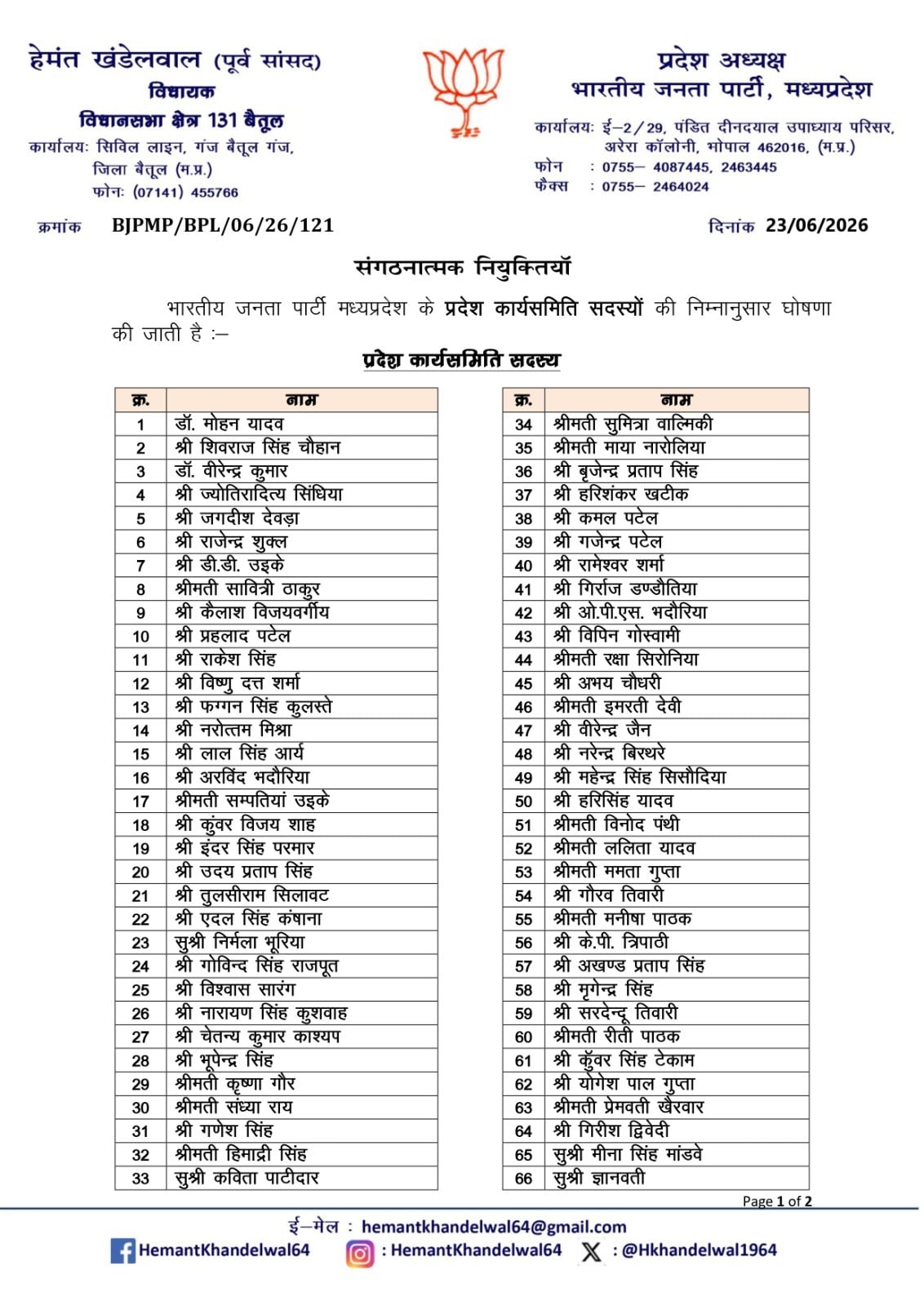 MP BJP Executive Committee List: बीजेपी की लिस्ट MP BJP Executive Committee List: बीजेपी की लिस्ट