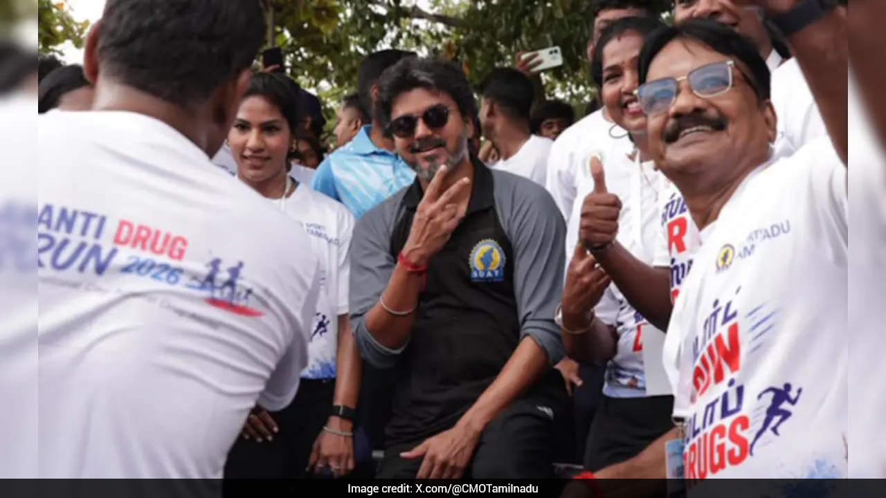 Vijay Flags Off, Joins Anti-Drug Awareness Run At Chennai's Marina Beach