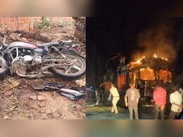 सड़क हादसे में तीन युवकों की मौत के बाद बवाल, गुस्&zwj;साए लोगों ने ट्रक फूंका, डायल 112 टीम से भी मारपीट