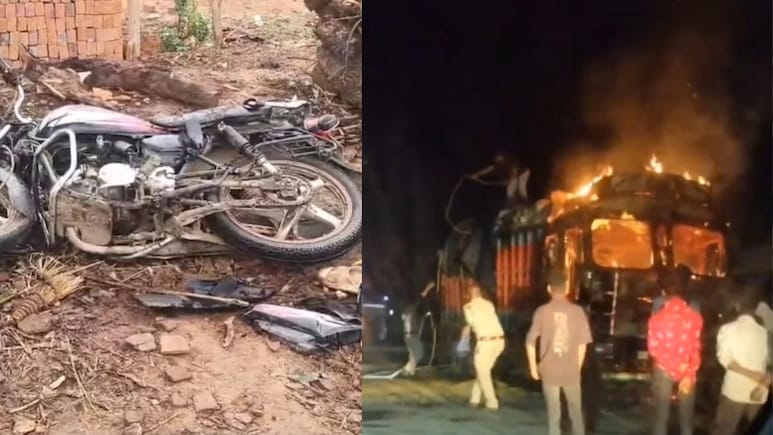 सड़क हादसे में तीन युवकों की मौत के बाद बवाल, गुस्&zwj;साए लोगों ने ट्रक फूंका, डायल 112 टीम से भी मारपीट