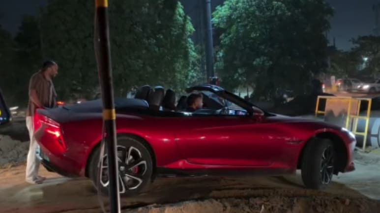 Stuck MG Cyberster Sports Car In Gurgaon Is A Lesson On Dealing With Bad Roads