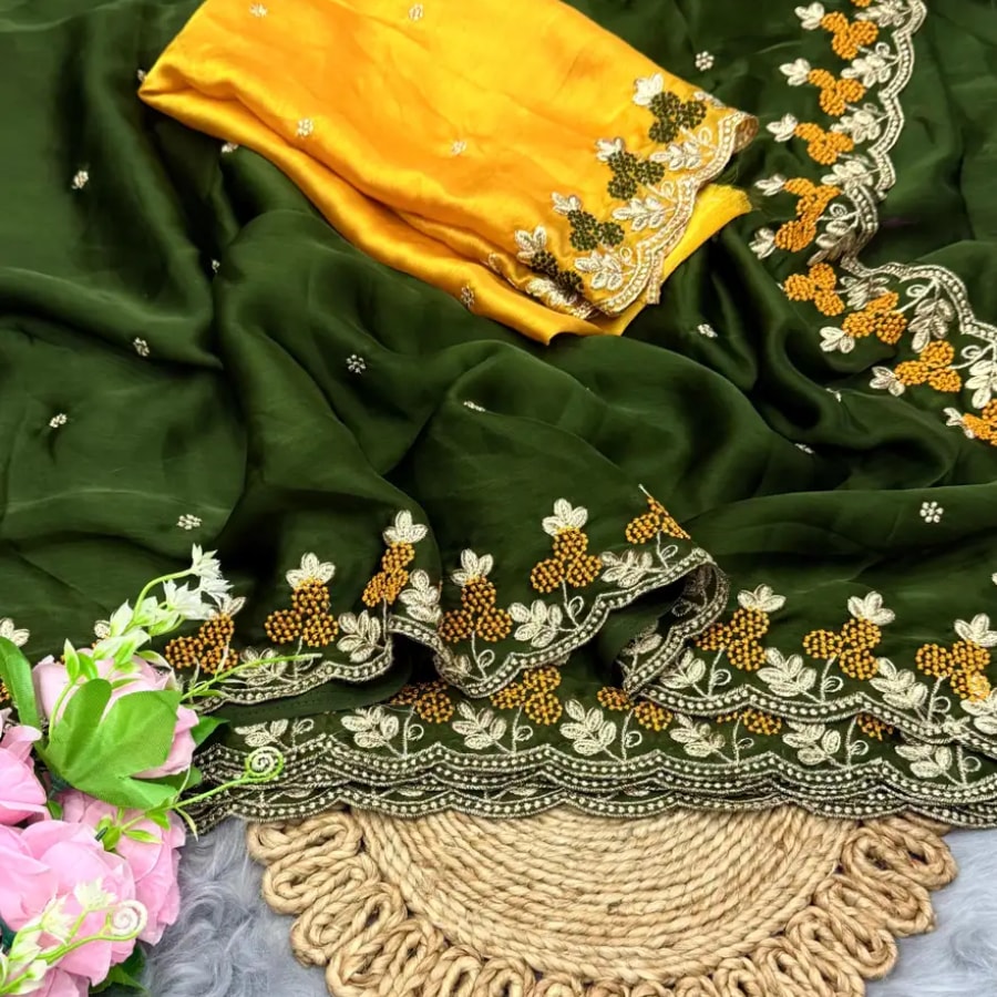 Click here to buy: SILKY STYLE TRENDZ Embroidered Saree
