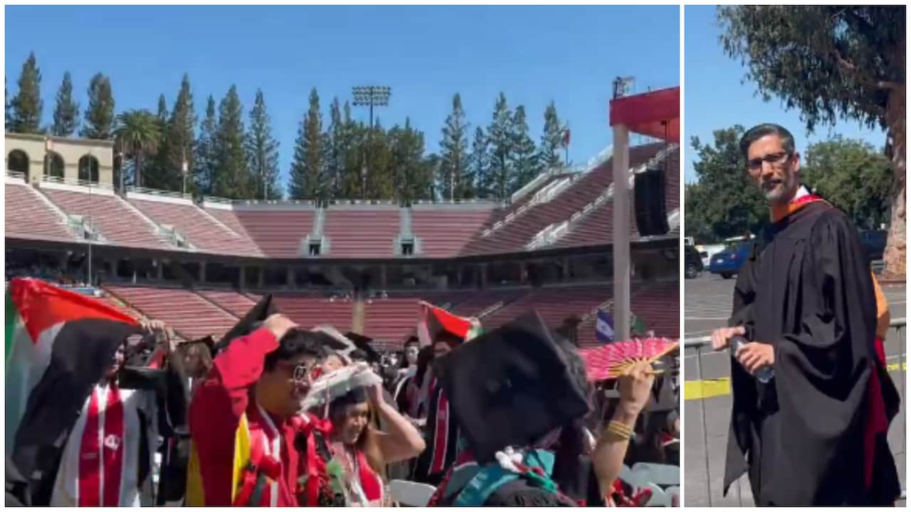 Students stage walkout at Stanford graduation as Google CEO Sundar Pichai addresses