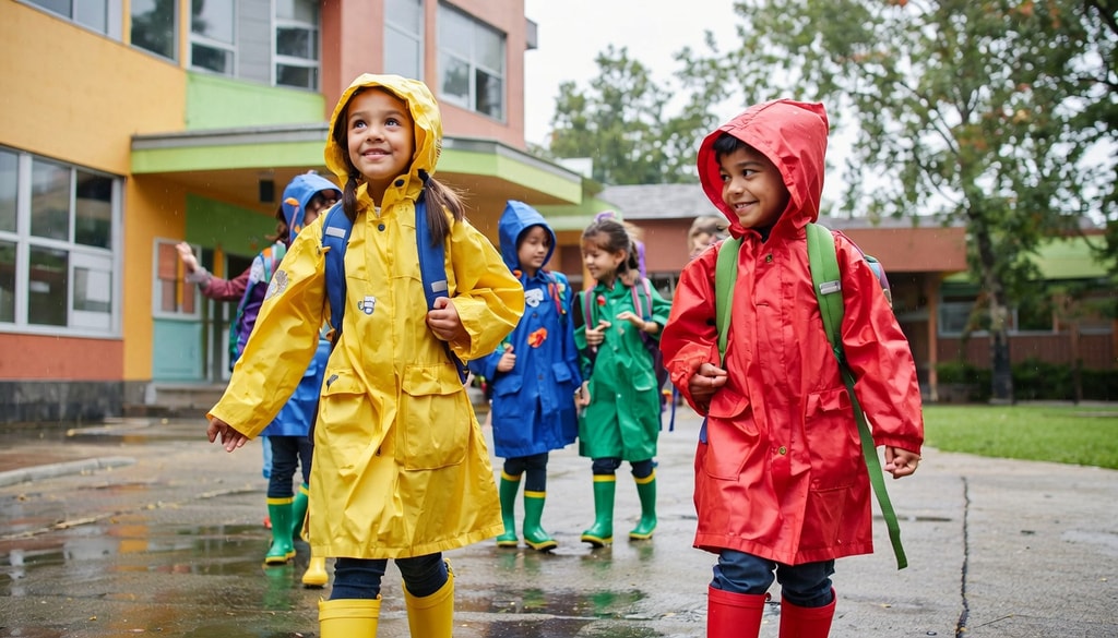 Lightweight, comfortable rain gear designed to keep your kids cooperating on wet school mornings. Lightweight, comfortable rain gear designed to keep your kids cooperating on wet school mornings.