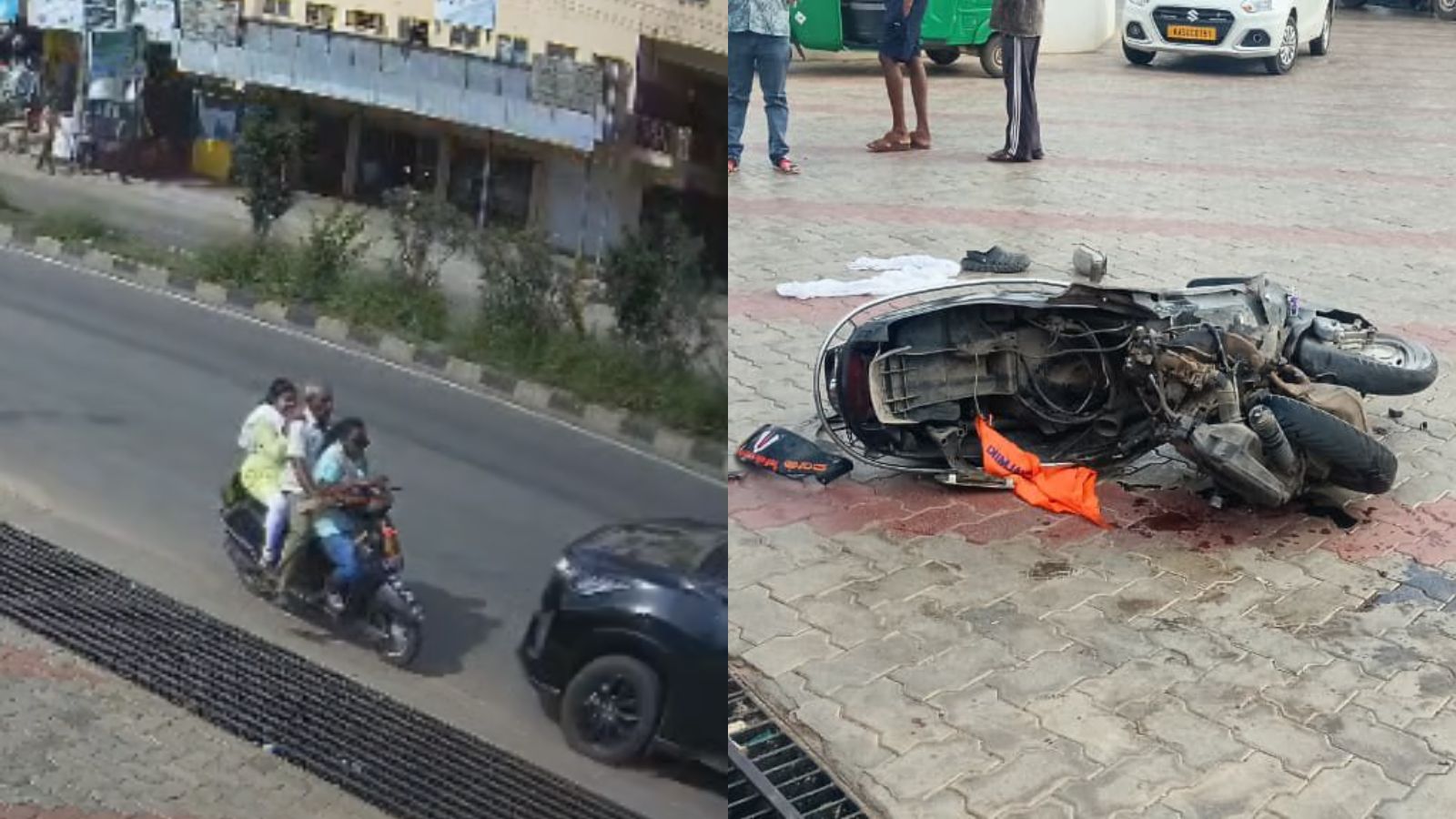 On Camera, 3 Ride Motorcycle Wrong Way Near Bengaluru, Car Rams Them