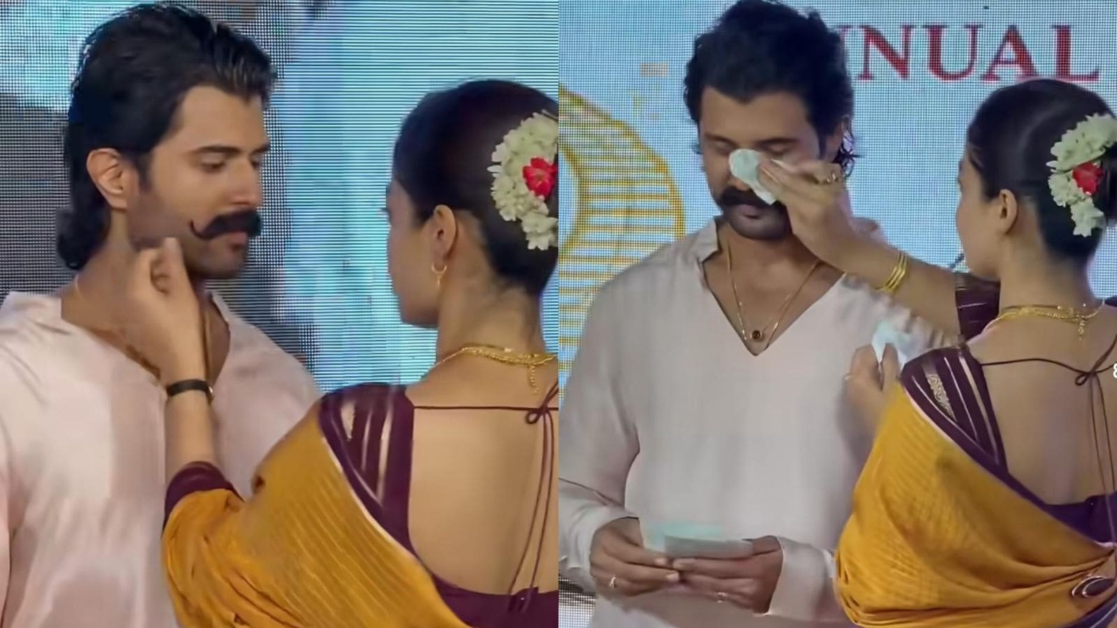 Rashmika Mandanna adjusts Vijay Deverakonda’s moustache in viral video