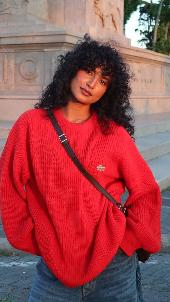 Rida Tharana Stuns In A Chic Red Top And Denim Look