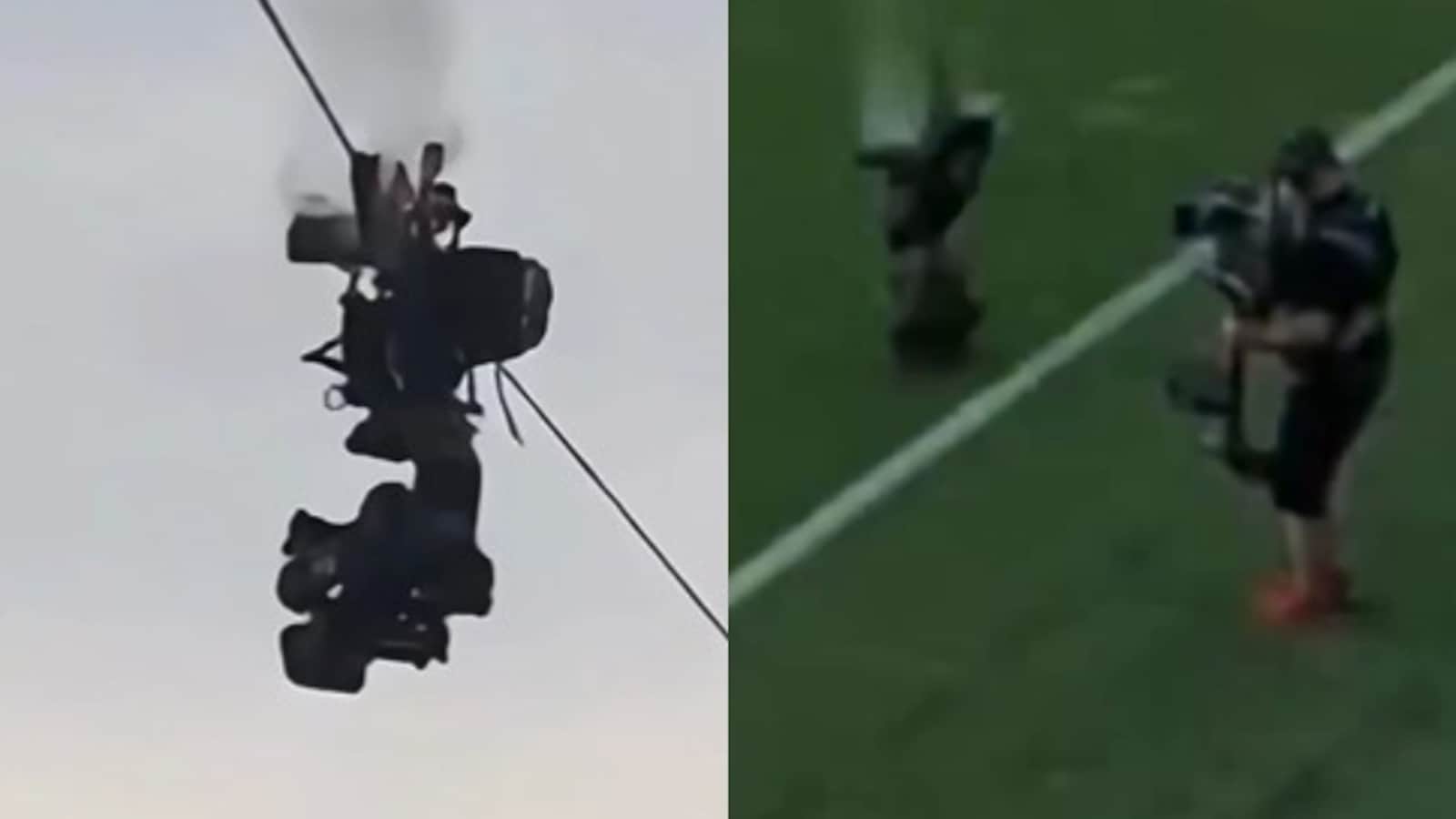Disaster Averted As Spidercam Catches Fire, Crashes On Pitch During Football Match