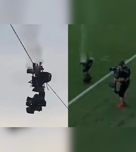 Disaster Averted As Spidercam Catches Fire, Crashes On Pitch During Football Match