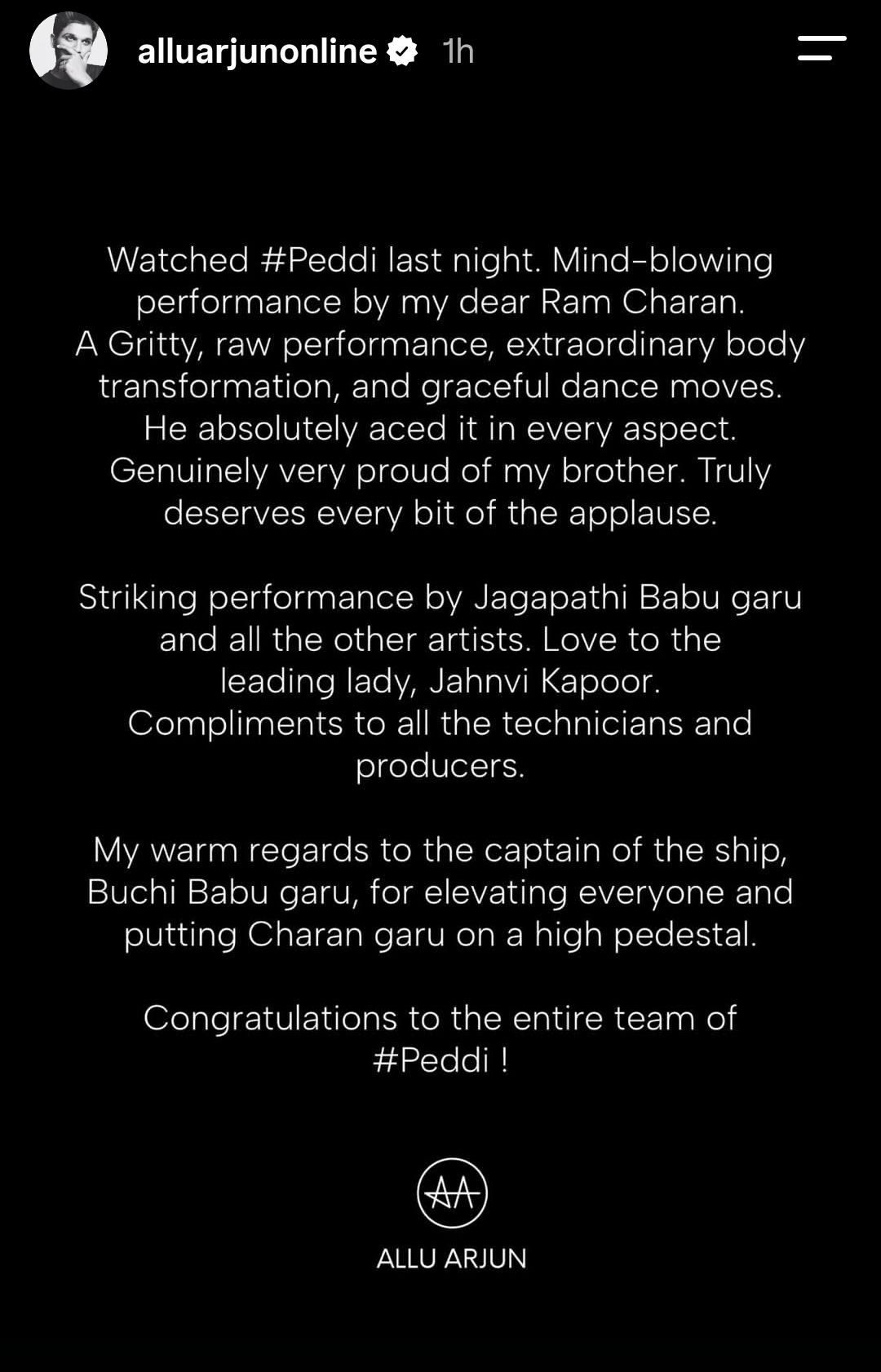 Allu Arjun Reviews Peddi Amid Backlash: ‘Ram Charan Aced It, Love To Janhvi Kapoor’ Allu Arjun Reviews Peddi Amid Backlash: ‘Ram Charan Aced It, Love To Janhvi Kapoor’