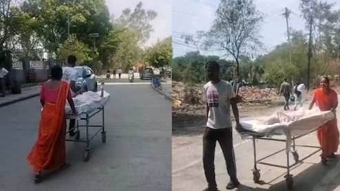 38 डिग्री गर्मी में बीमार बेटे का स्ट्रेचर धकेलते रहे माता-पिता, MY अस्पताल से सामने आई बड़ी लापरवाही