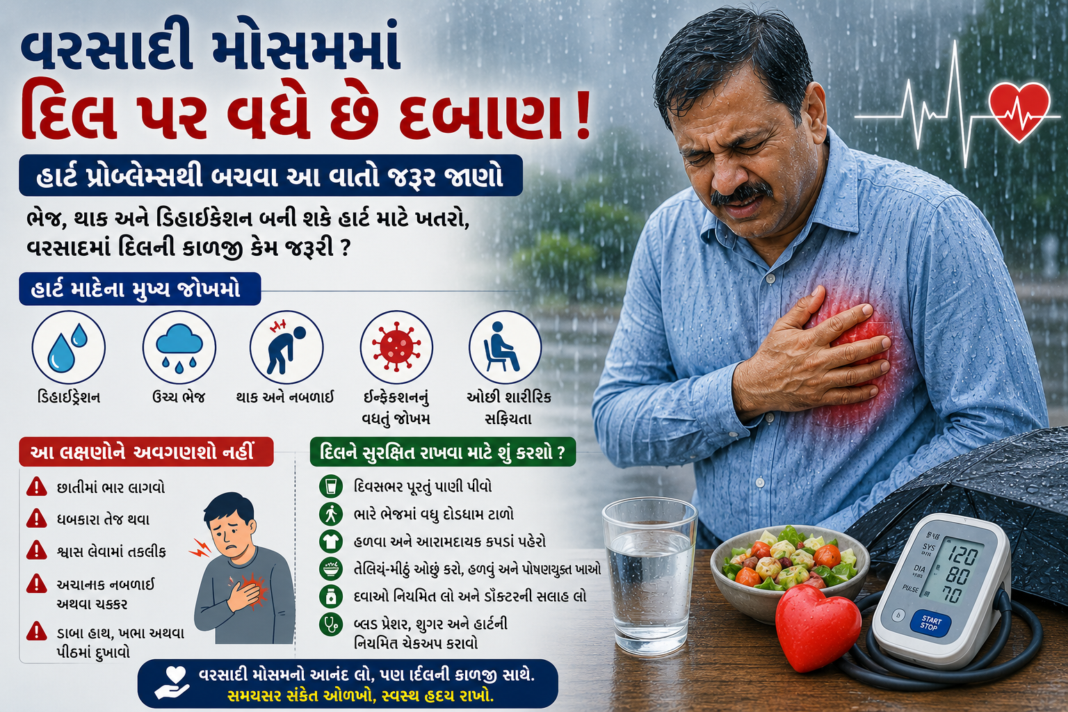 ભેજ , થાક અને ડિહાઈડ્રેશન બની શકે હાર્ટ માટે ખતરો , વરસાદમાં દિલની કાળજી કેમ જરૂરી ?