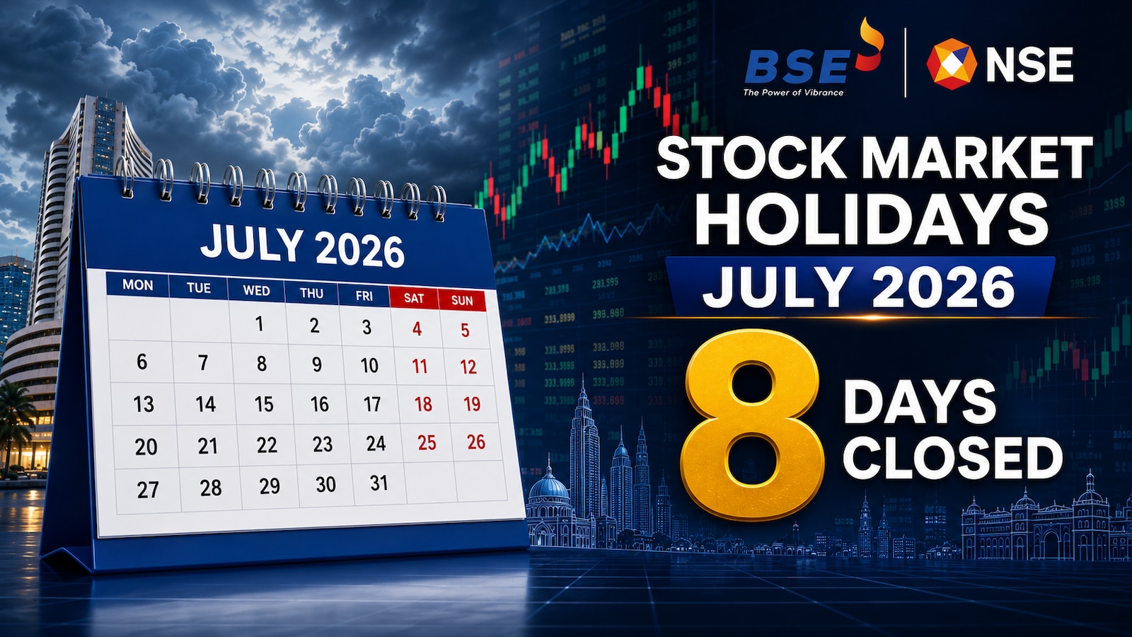 Stock Market Holidays In July 2026: NSE, BSE To Remain Closed For Eight Days; Check Full L