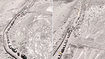 Tourist Rush In Ladakh Causes Traffic Jam On Nubra-Pangong Route