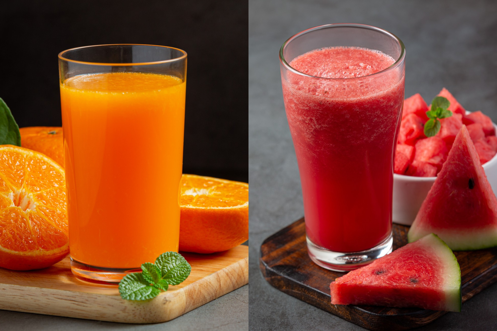 Watermelon juice and orange juice needs to be consumed in moderation for hydration in summers