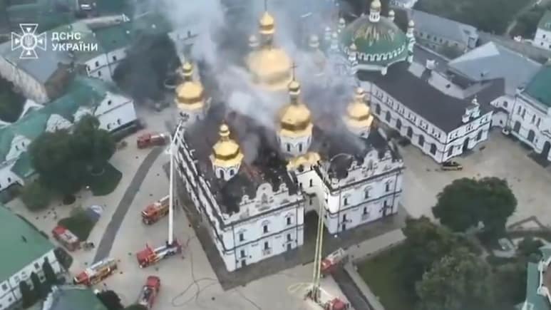 Video: Russian Strikes Set Kyiv's 1,000-Year-Old Monastery Complex Ablaze