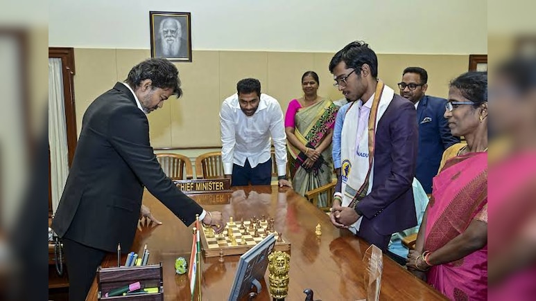 CM Vijay Awards Rs 50-Lakh Cheque To Praggnanandhaa Post Norway Win, Plays Chess With Him