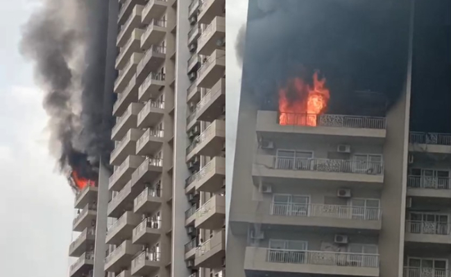 Video: Massive Fire Erupts On 12th Floor Of High-Rise Building In Noida