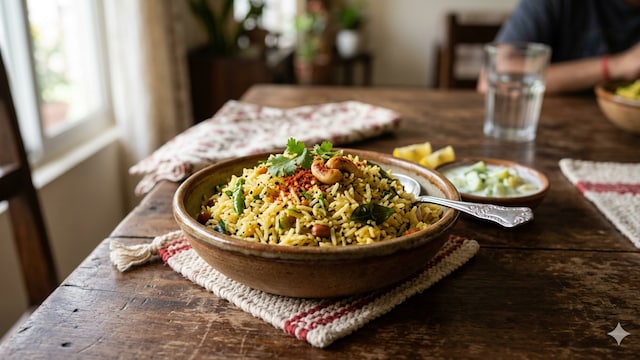 Vagarela Bhaat is made by tempering and stir-frying leftover plain rice with everyday Indian spices