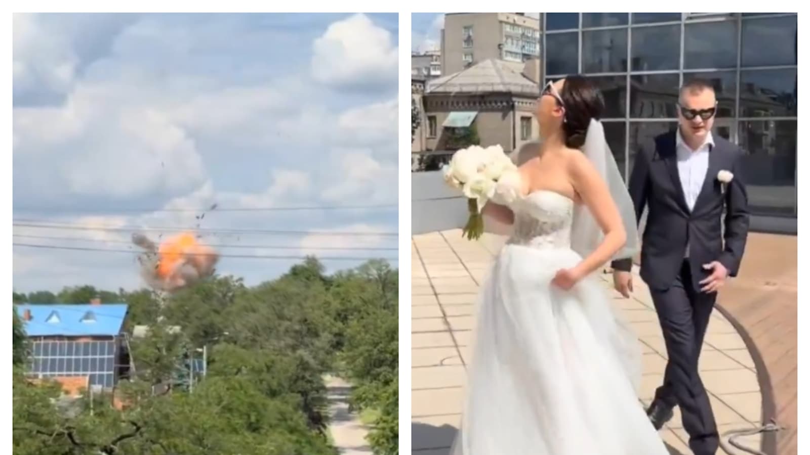 Drone Crash In Background, Ukrainian Couple Continues Wedding Photoshoot