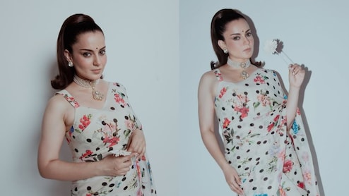 Kangana Ranaut Stuns In A Rs 15,500 Polka Saree, Necklace Worth Rs 13 Lakh At Bharat Bhhagya Viddhaata Event