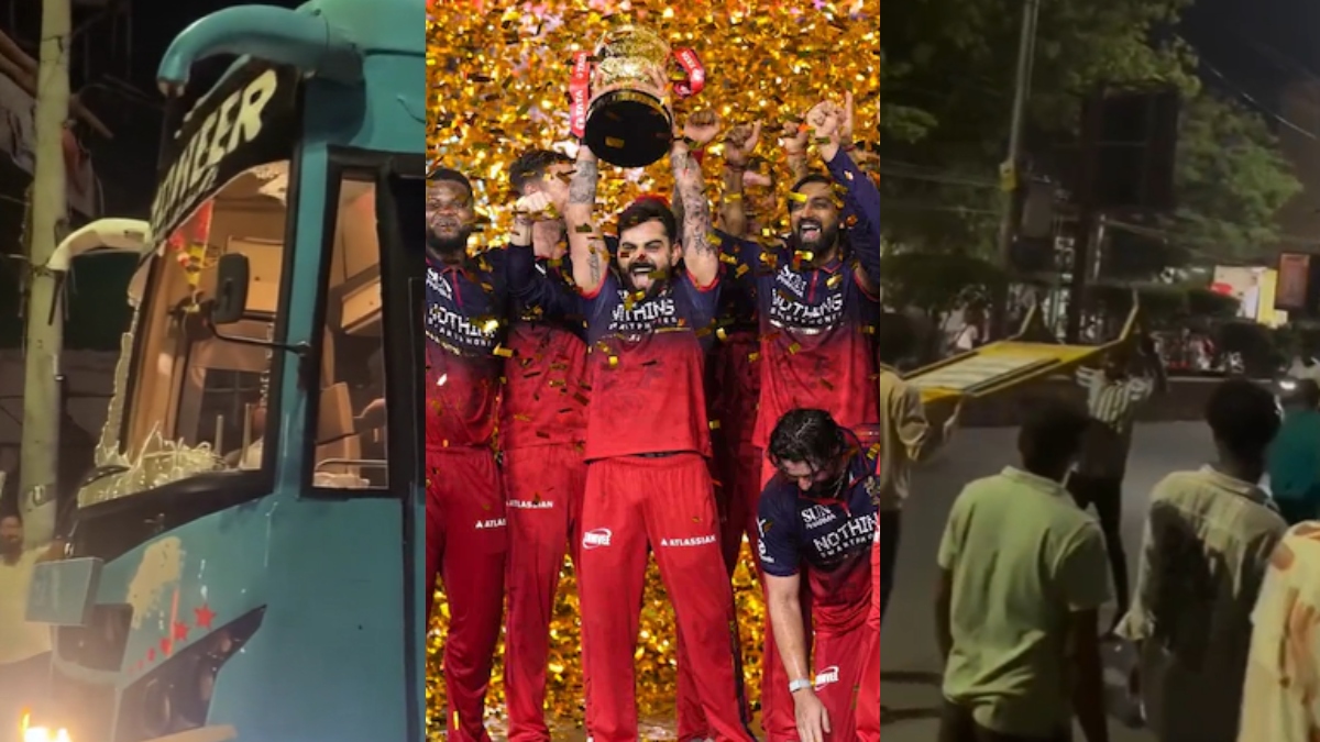 RCB की जीत पर बेकाबू हुए फैंस, बस पर पथराव कर जमकर काटा बवाल, तोड़फोड़ का वीडियो सामने आया