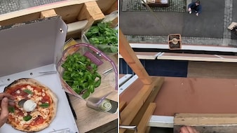 Norwegian Man Delivers Pizza From His Balcony Using Basket, Goes Viral