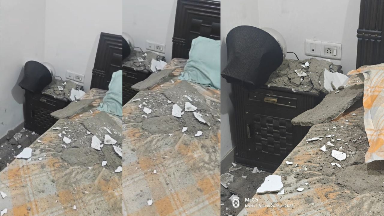 ग्रेटर नोएडा के गौर सिटी में फ्लैट की छत का गिरा प्लास्टर, ब