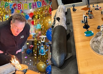 Elon Musk's Birthday Cake Looked Like A Rocket Ready For Launch. Bonus: Moon Base-Themed Cake