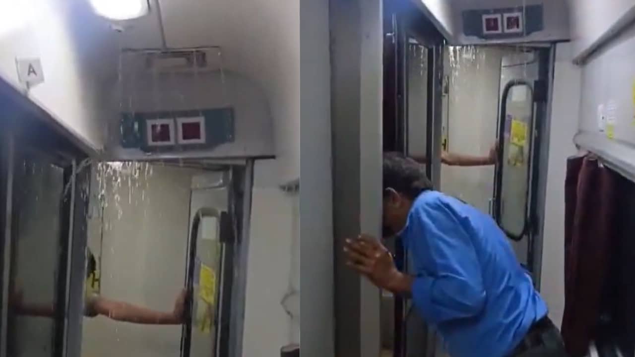 बीकानेर एक्‍सप्रेस के फर्स्ट क्लास कोच का AC बना शावर, VIDEO वायरल, यात्र‍ियों का सामान भीखा