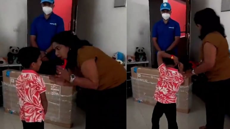 Trending News: चिमुकल्याचा प्रताप, आईचा मनस्ताप! दारात आलेल्या पार्सलने झोपच उडाली; VIDEO तुफान VIRAL