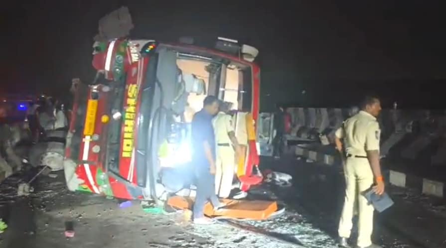 Private Bus Overturns On Railway Bridge In Telangana, 22 Injured