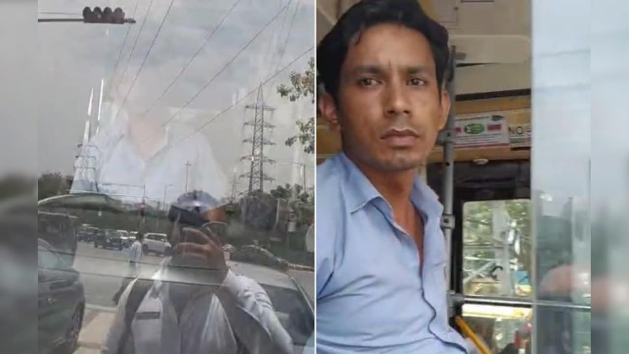 गुरुग्राम: बीच रोड पर बस के सामने खड़ा हुआ शख्स, कहा- गेट नहीं खोल रहा कंडक्टर, वीडियो वायरल
