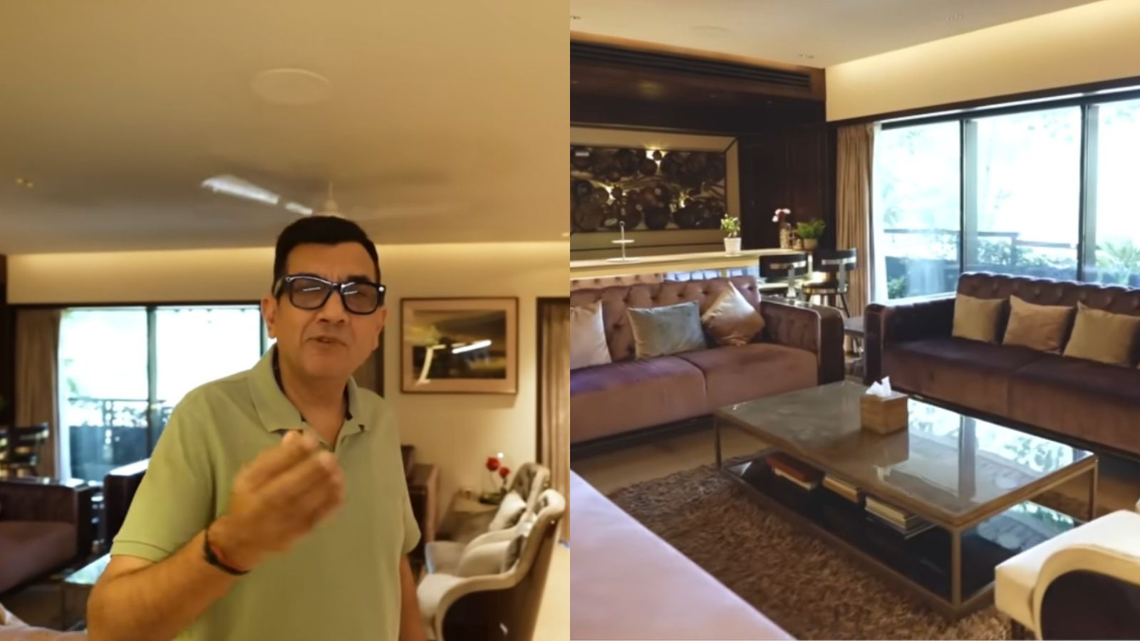 Sanjeev Kapoor's Mumbai Home: Crystal Chandelier And Wall Featuring Padma Shri
