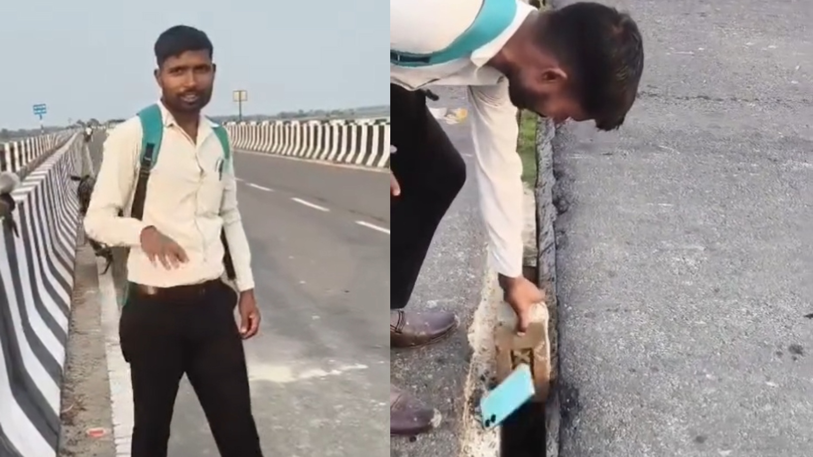'ये पुल देखिए, 4 इंच खिसक गया है...', वीडियो बना रहे शख्स का मोबाइल ही दरार में गिर गया