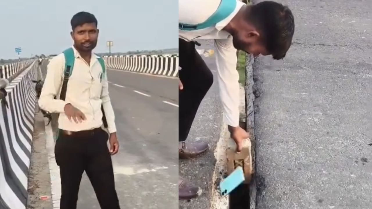 "ये पुल देखिए, 4 इंच खिसक गया है...", वीडियो बना रहे शख्स का मोबाइल ही दरार में गिर गया