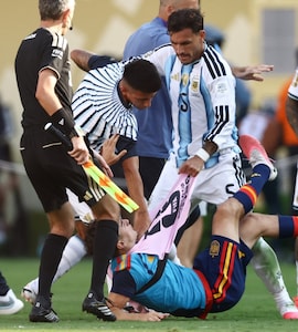 Lionel Messis Teammate Grabs Spain Stars Neck, Sent Off After End-Of-Final Brawl. Video