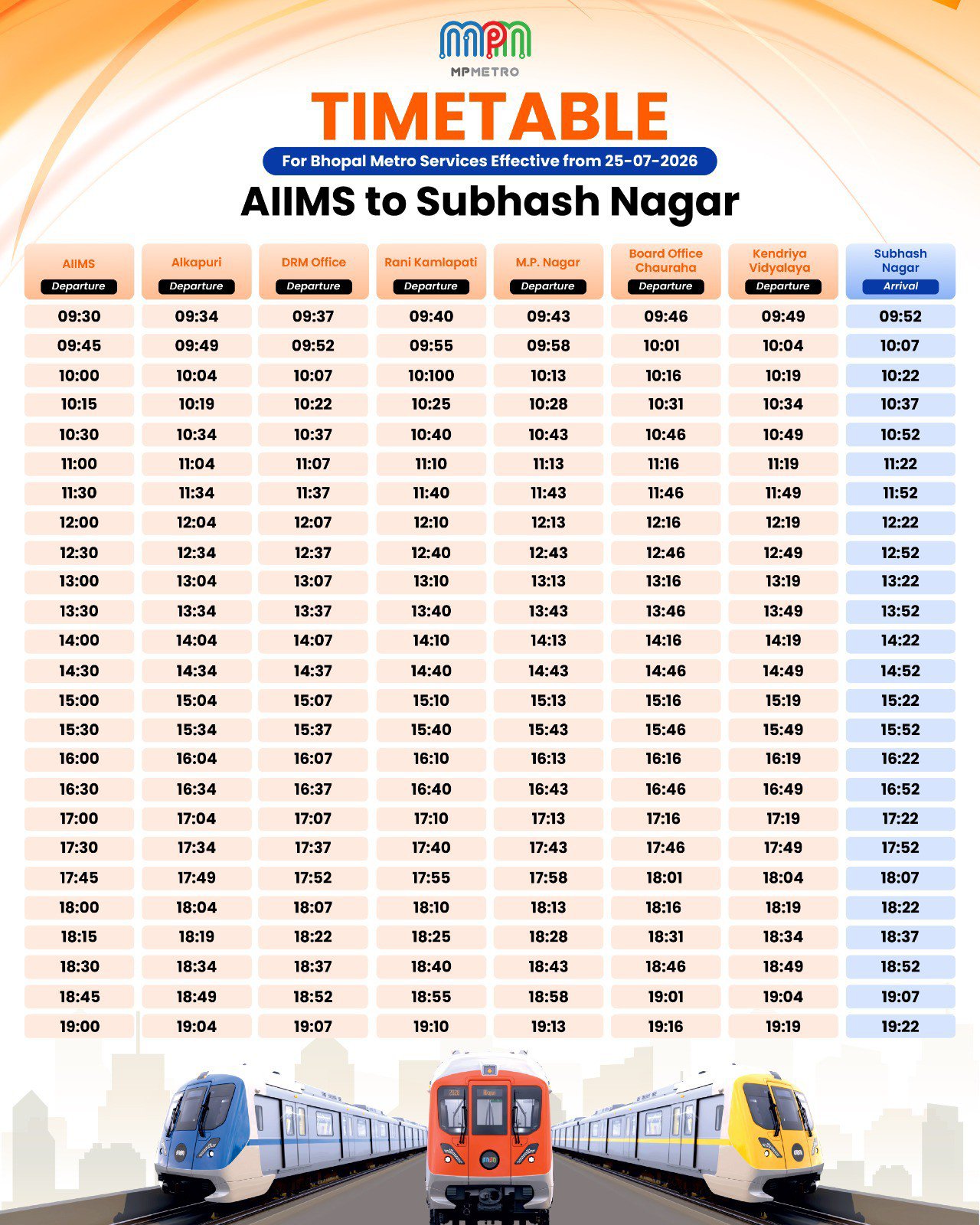 bhopal metro new timetable aiims to subhash nagar bhopal metro new timetable aiims to subhash nagar