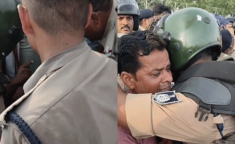 पुलिस अफसर के पैर में गिरकर रोने लगा अन्नदाता, SP ने गले लगाकर समझाया; भावुक कर देगा VIDEO